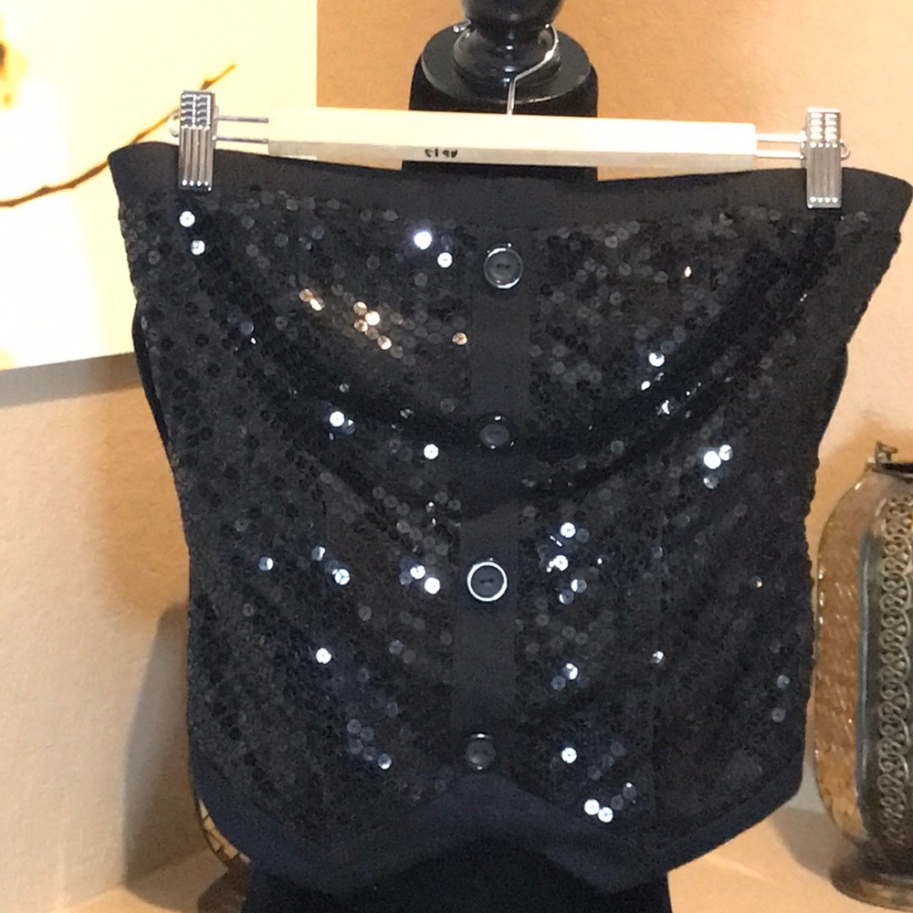 Black Sequins Strapless Top